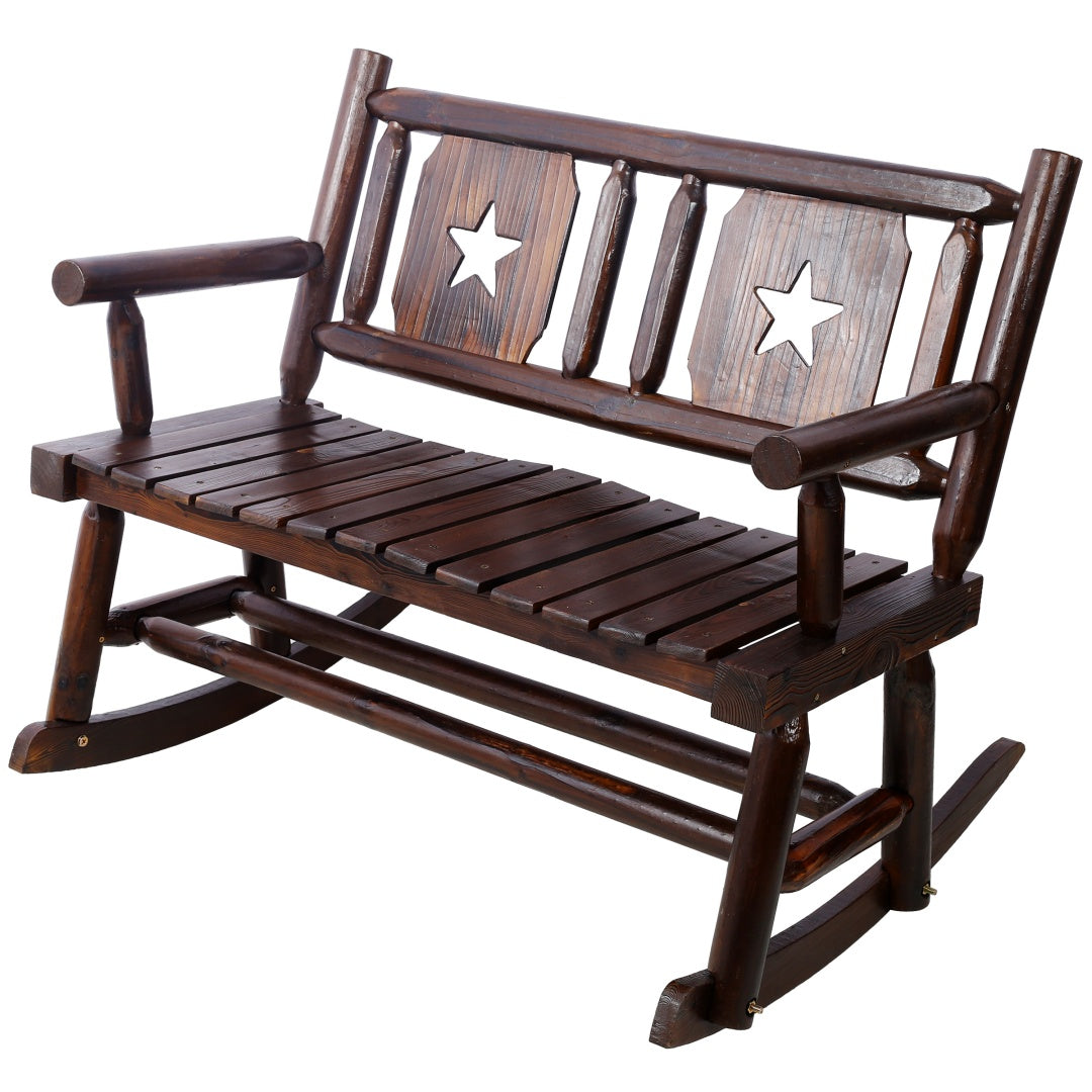 Rustic Double Porch Rocking Bench