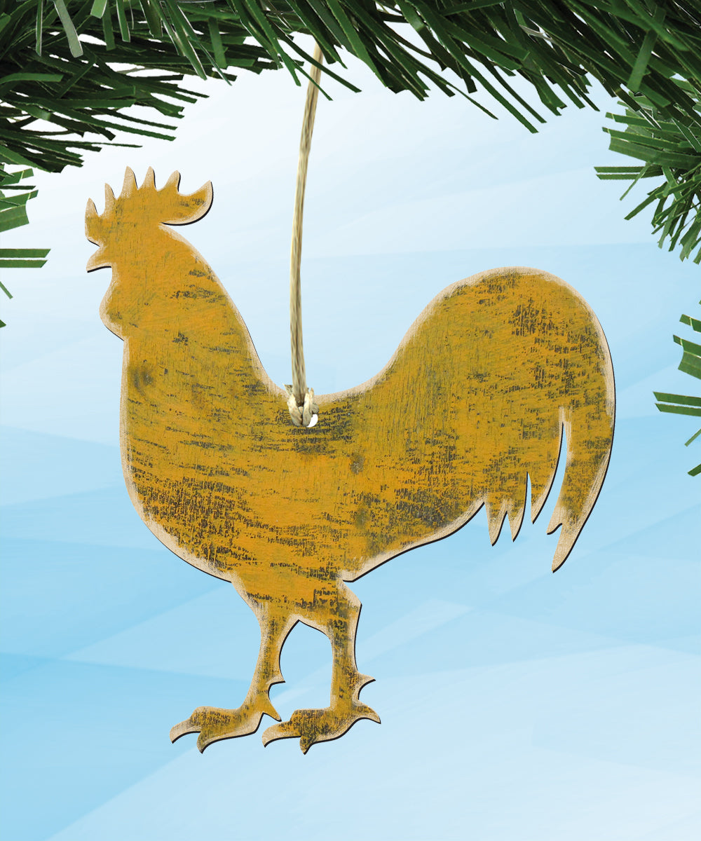Rooster Wooden Rustic Ornaments (Set of 3)