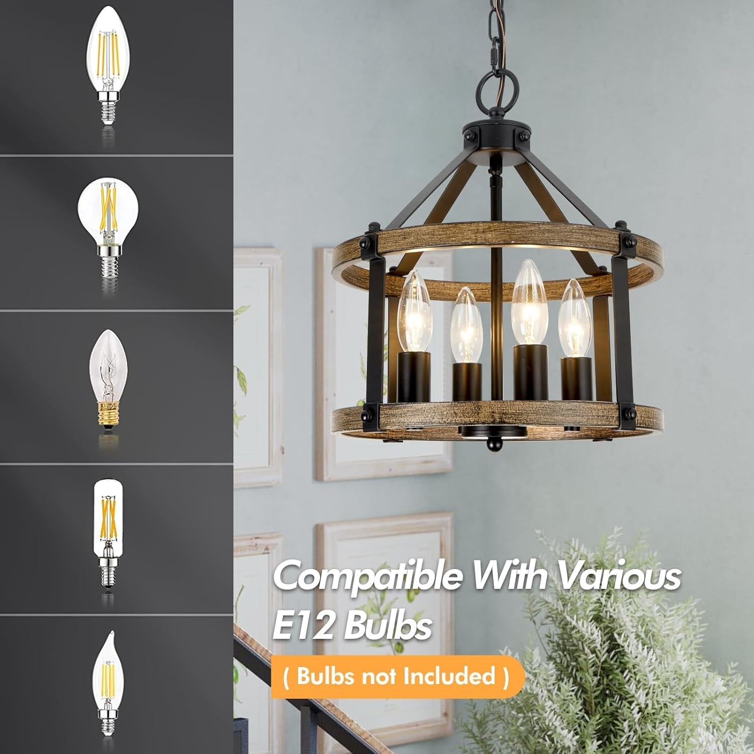 Rustic Farmhouse Chandelier Matte Black Wood Finish