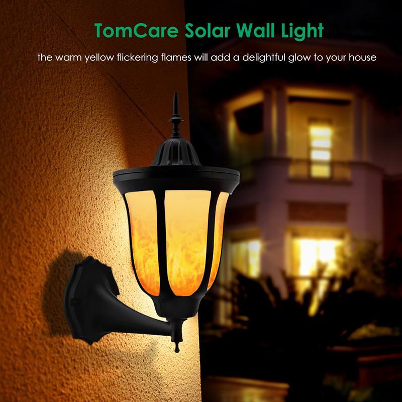 Solar Lamp Outdoor Flickering Flames Torch Wall Light