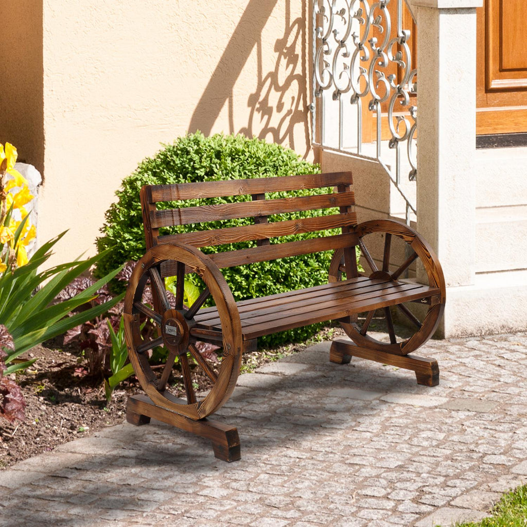 Rustic Wagon Wheel Garden Bench