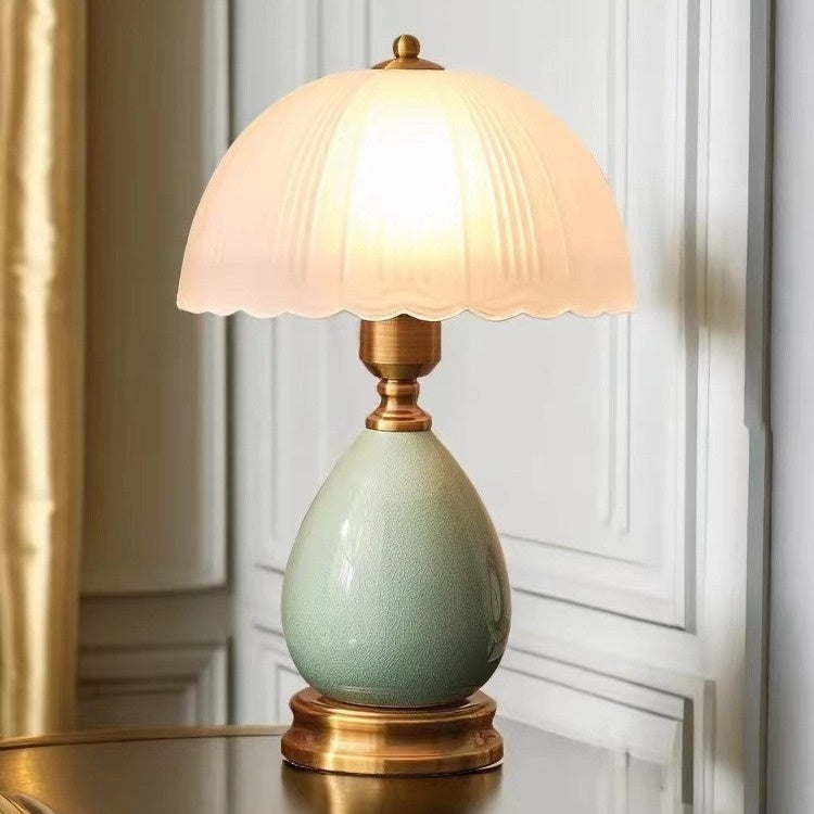 European-style Table Lamp With A Vintage, Rustic Ceramic And Glass Design
