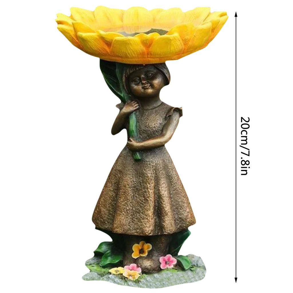 Sunflower Garden Girl Bird Bath