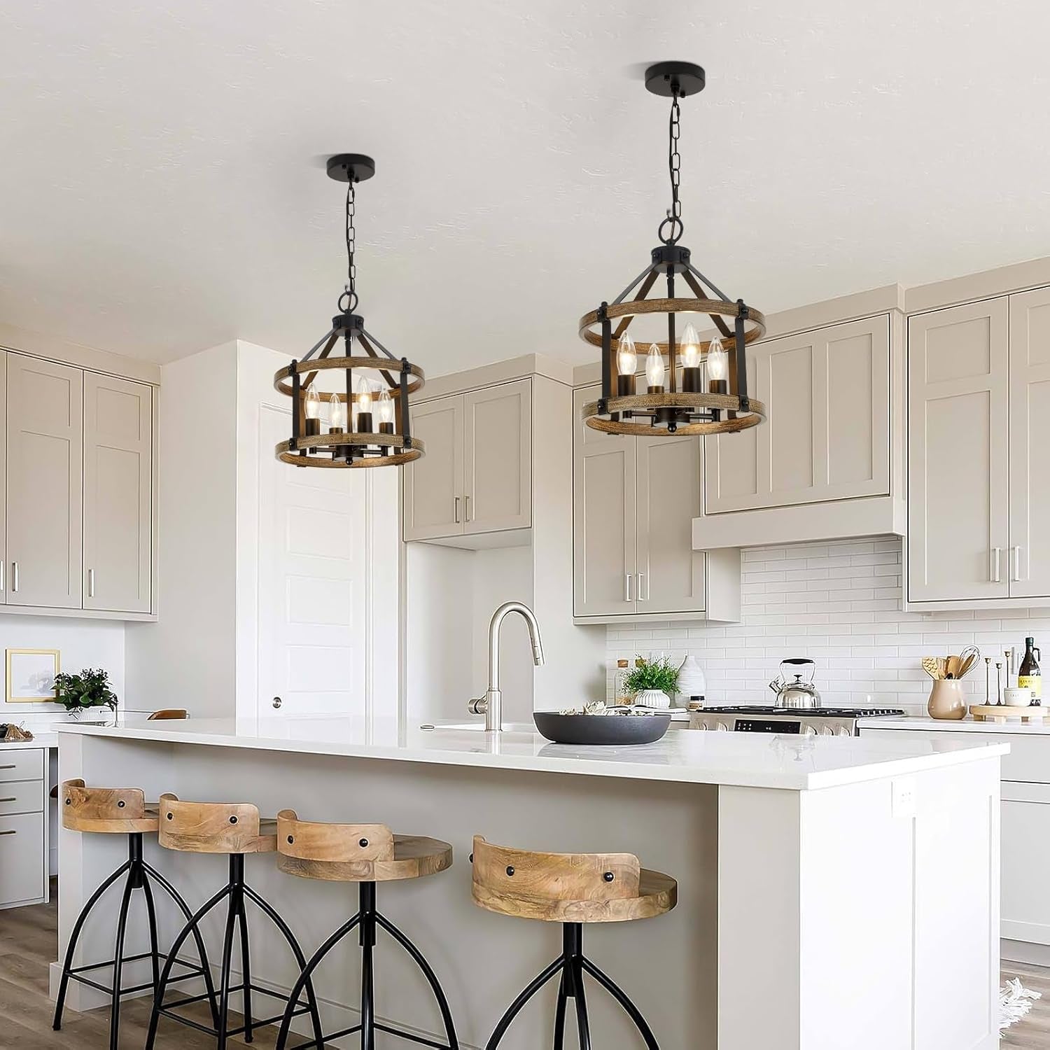 Rustic Farmhouse Chandelier Matte Black Wood Finish