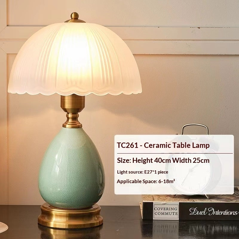 European-style Table Lamp With A Vintage, Rustic Ceramic And Glass Design