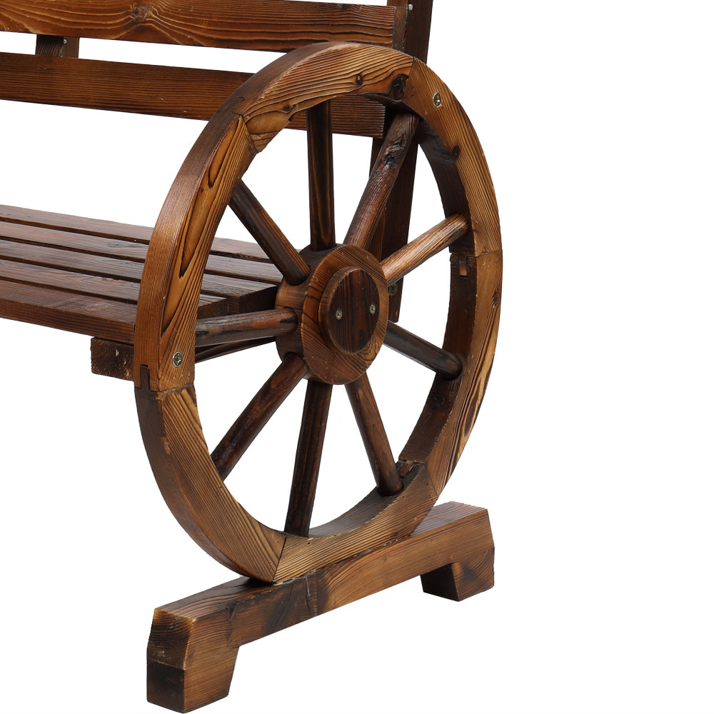 Rustic Wagon Wheel Garden Bench