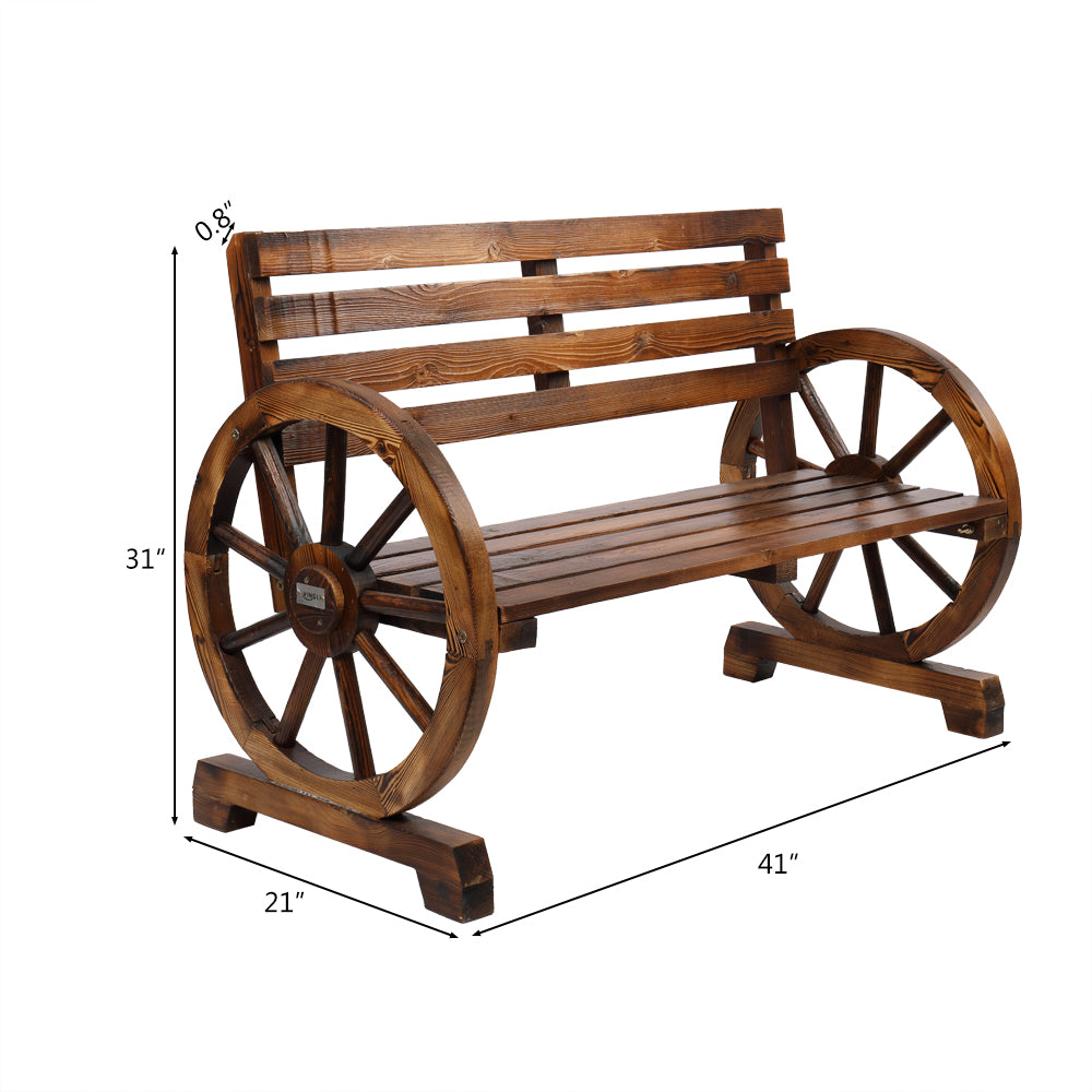 Rustic Wagon Wheel Garden Bench
