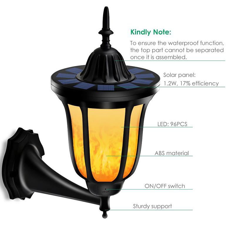 Solar Lamp Outdoor Flickering Flames Torch Wall Light