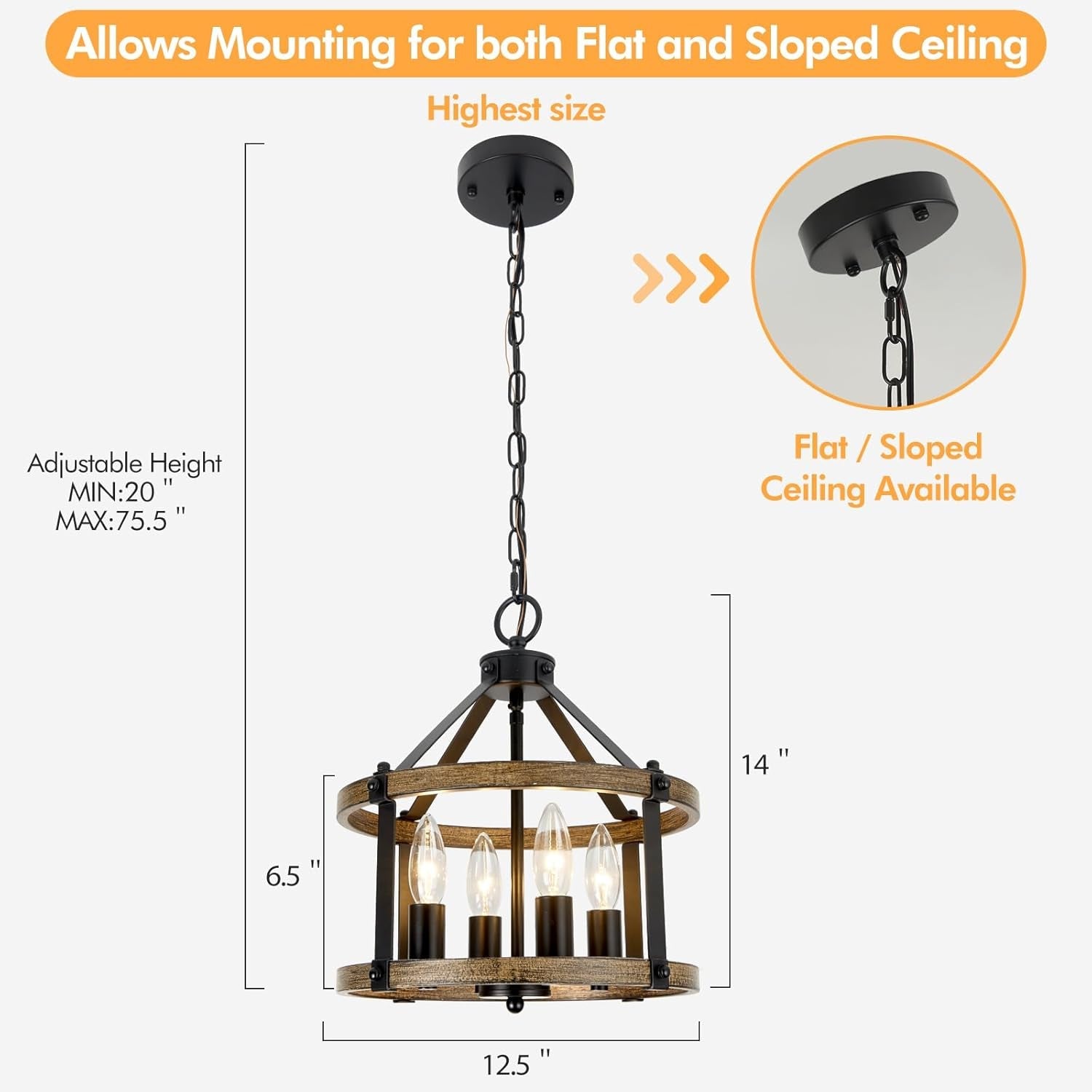 Rustic Farmhouse Chandelier Matte Black Wood Finish