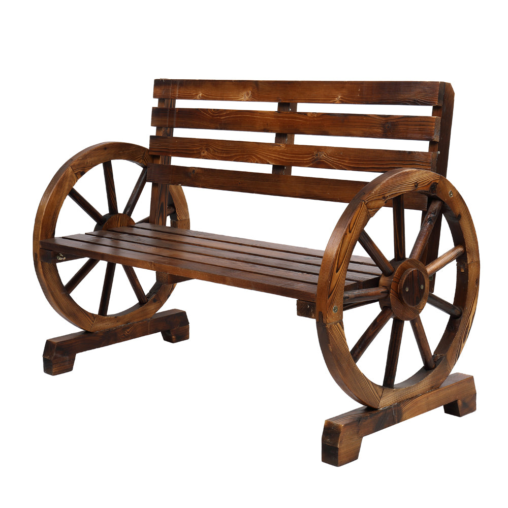 Rustic Wagon Wheel Garden Bench