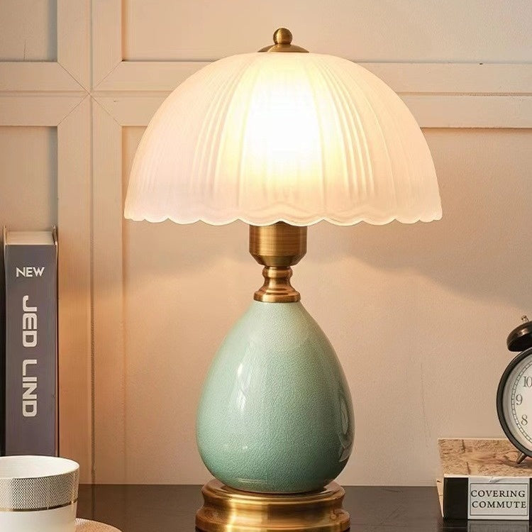 European-style Table Lamp With A Vintage, Rustic Ceramic And Glass Design
