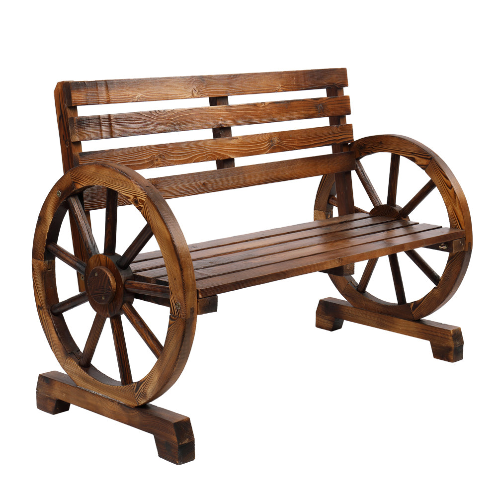 Rustic Wagon Wheel Garden Bench