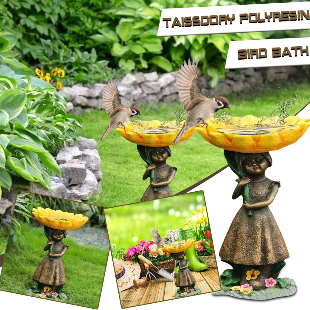 Sunflower Garden Girl Bird Bath