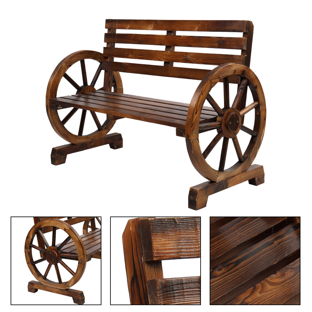 Rustic Wagon Wheel Garden Bench