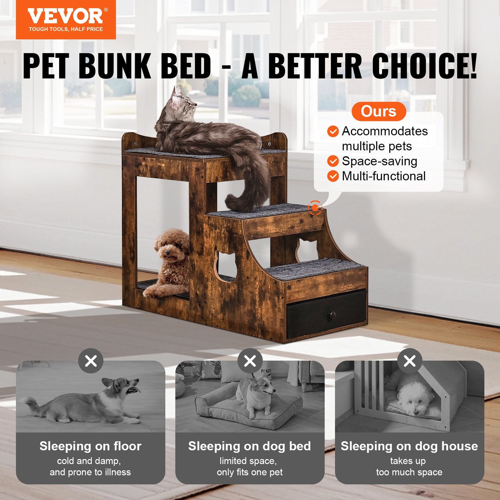 Rustic Pet Window Perch & Step Bed