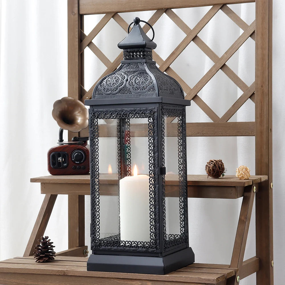 19" High Rustic Metal Candle Lantern